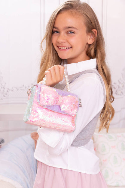 Sequin Bow Top Handle Mini Bag