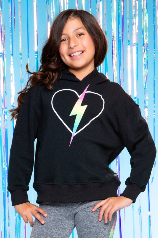 Cotton Soft French Terry Everyday Hoodie in Black Rainbow Heart Bolt