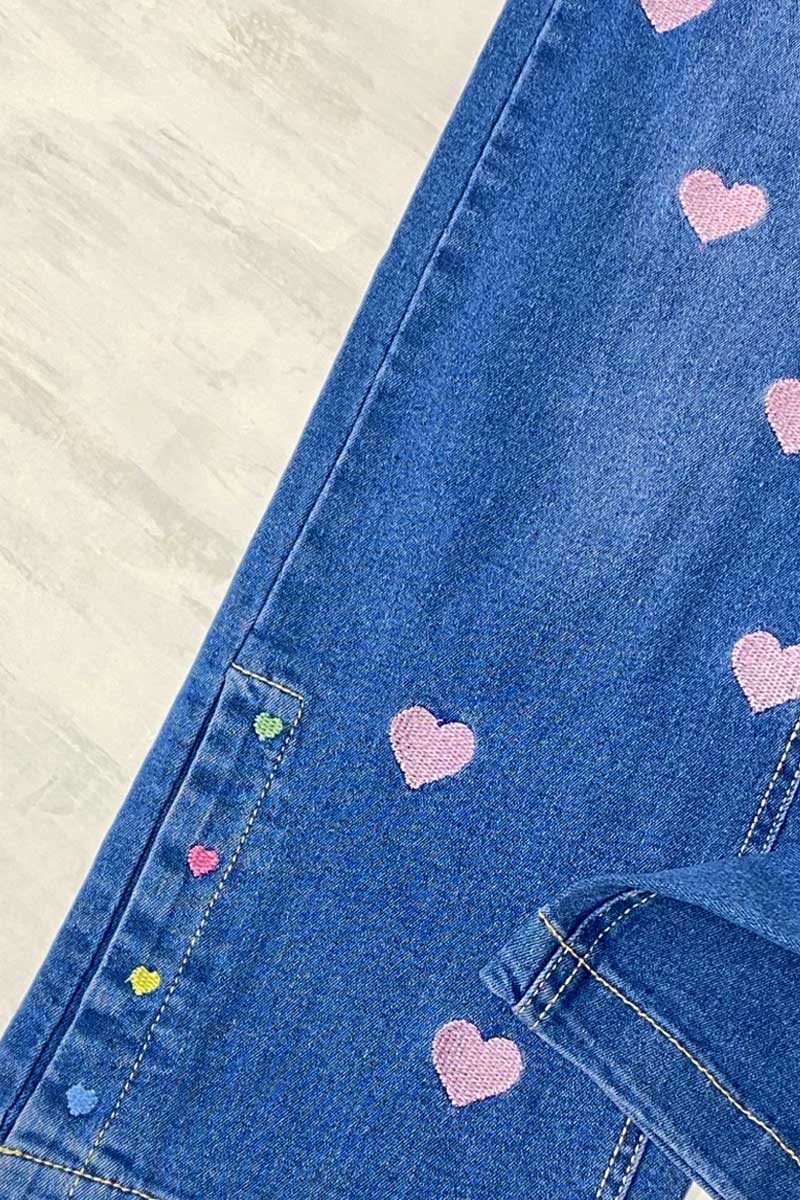 Embroidered Hearts Medium Wash Jeans