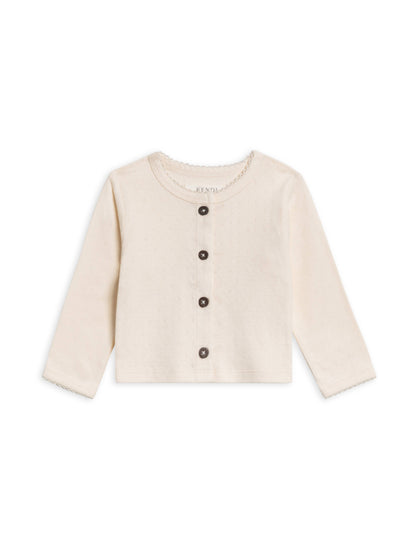 Clara Pointelle Button Down Cardigan in Ivory