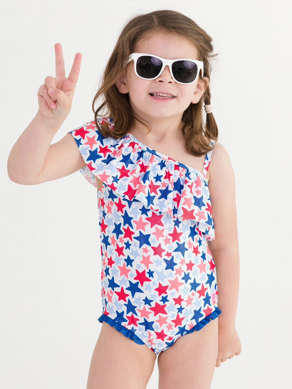 Star Spangled Shoulder Ruffle One Piece Suit