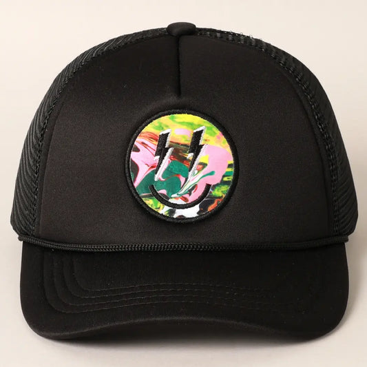 Black Tie Dye Lightening Bolt Smiley Hat