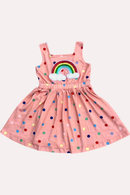 Sequin Rainbow Pink Polka Dot Dress
