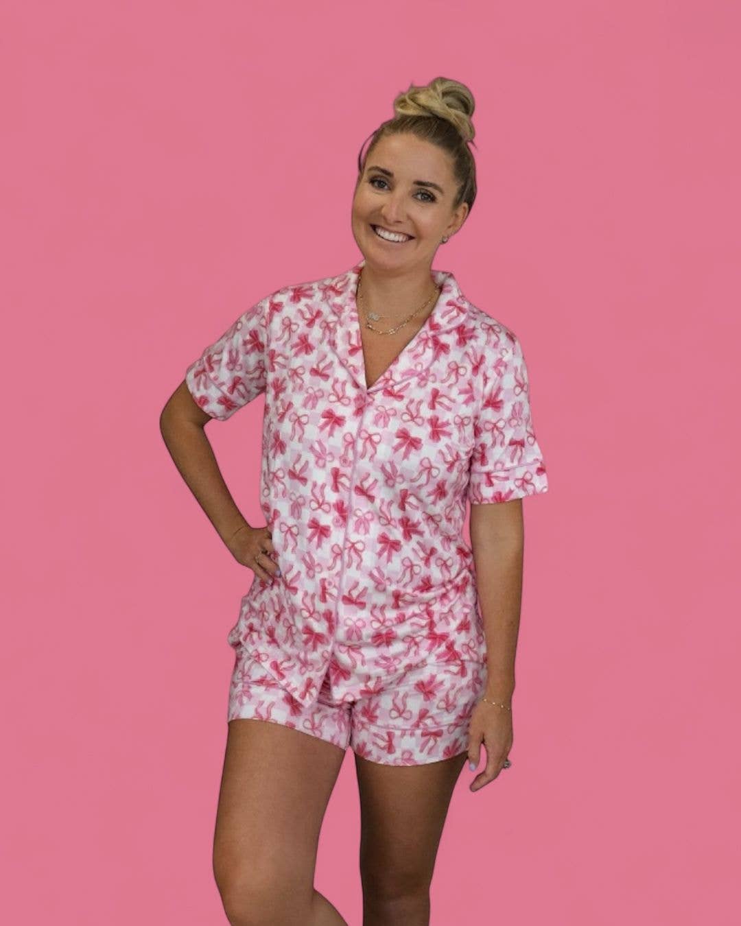 Women's Bow Checkered Charm Dream Short Set