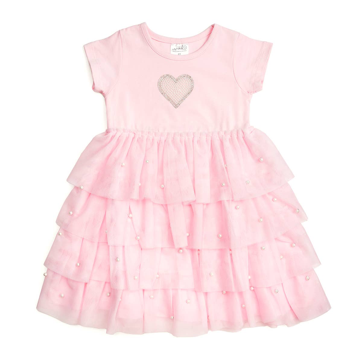Pearl Heart Tiered Short Sleeve Tutu Dress