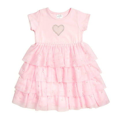 Pearl Heart Tiered Short Sleeve Tutu Dress