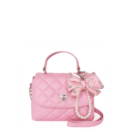 Quilted Top Handle Flap Mini Crossbody Bag with Bag Charm