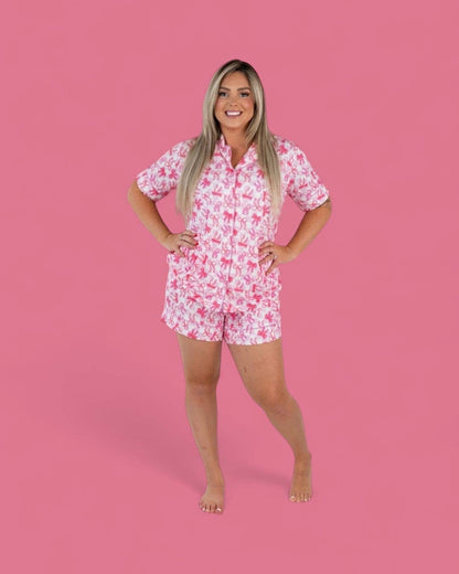 Women's Bow Checkered Charm Dream Short Set