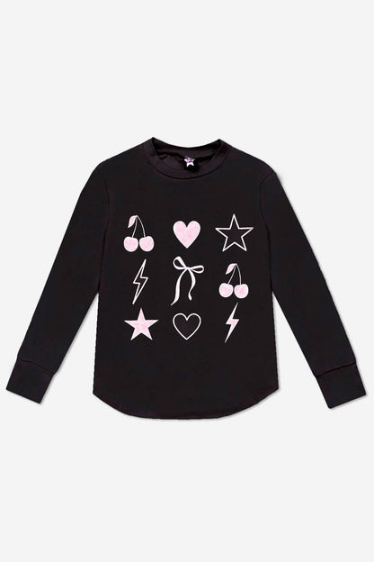 Modal Long Sleeve Shirttail Top in Black Rose Gold Glitter