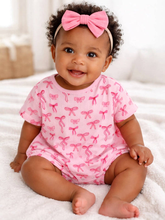 Pink Bows Organic Cotton Pointelle Bubble