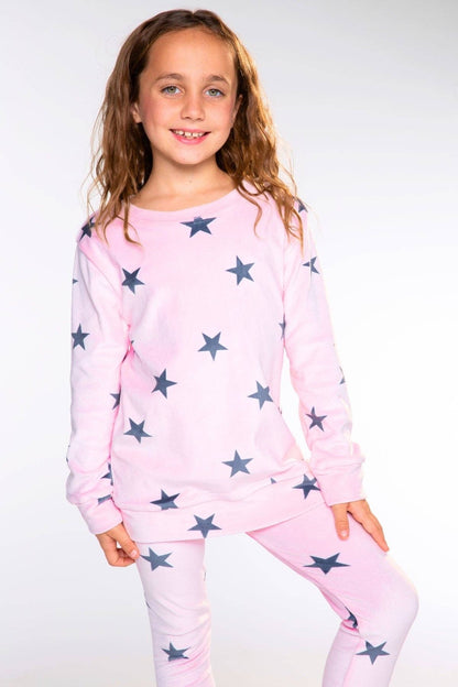 Long Sleeve Velour Set in Pink Stars