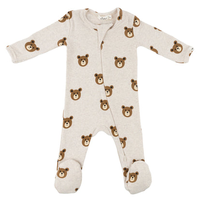 Teddy Bear Zipper Footie in Malt
