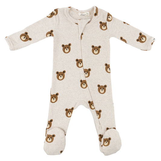 Teddy Bear Zipper Footie in Malt