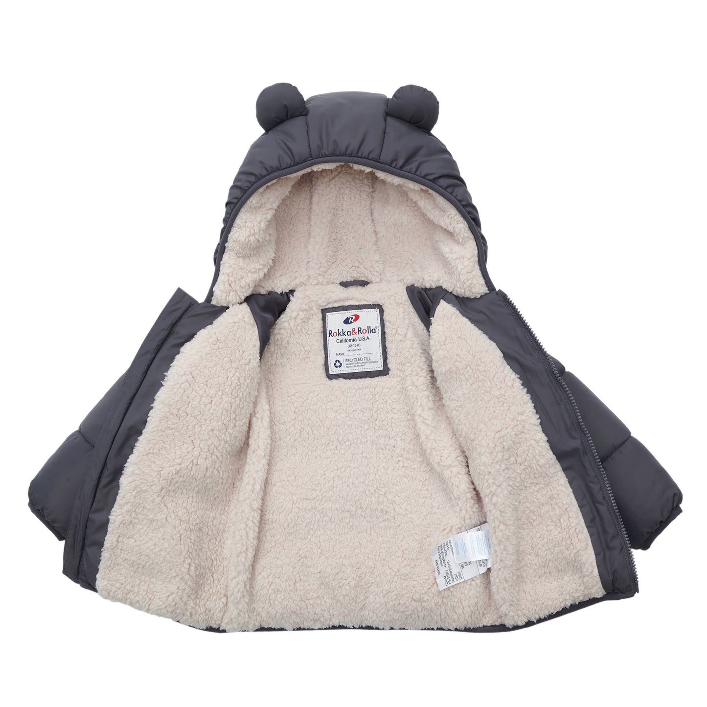 Gray Sherpa Lined Baby Puffer Coat