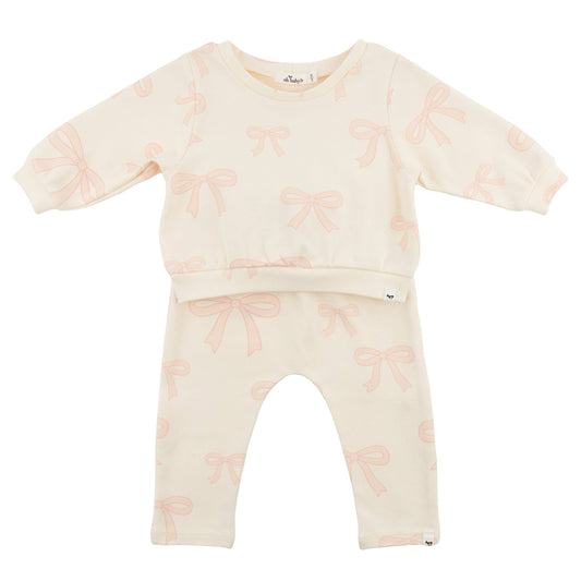 Big Bows Brooklyn Boxy Jogger Set in Milk/Pink