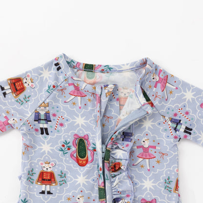 Sugar Plum Bamboo Ruffle Convertible Zip Footie