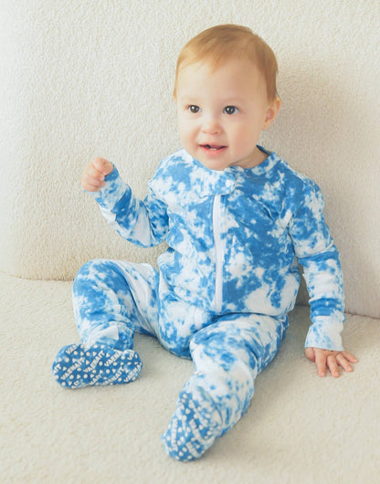 Prism Blue Cotton Zipper Footie