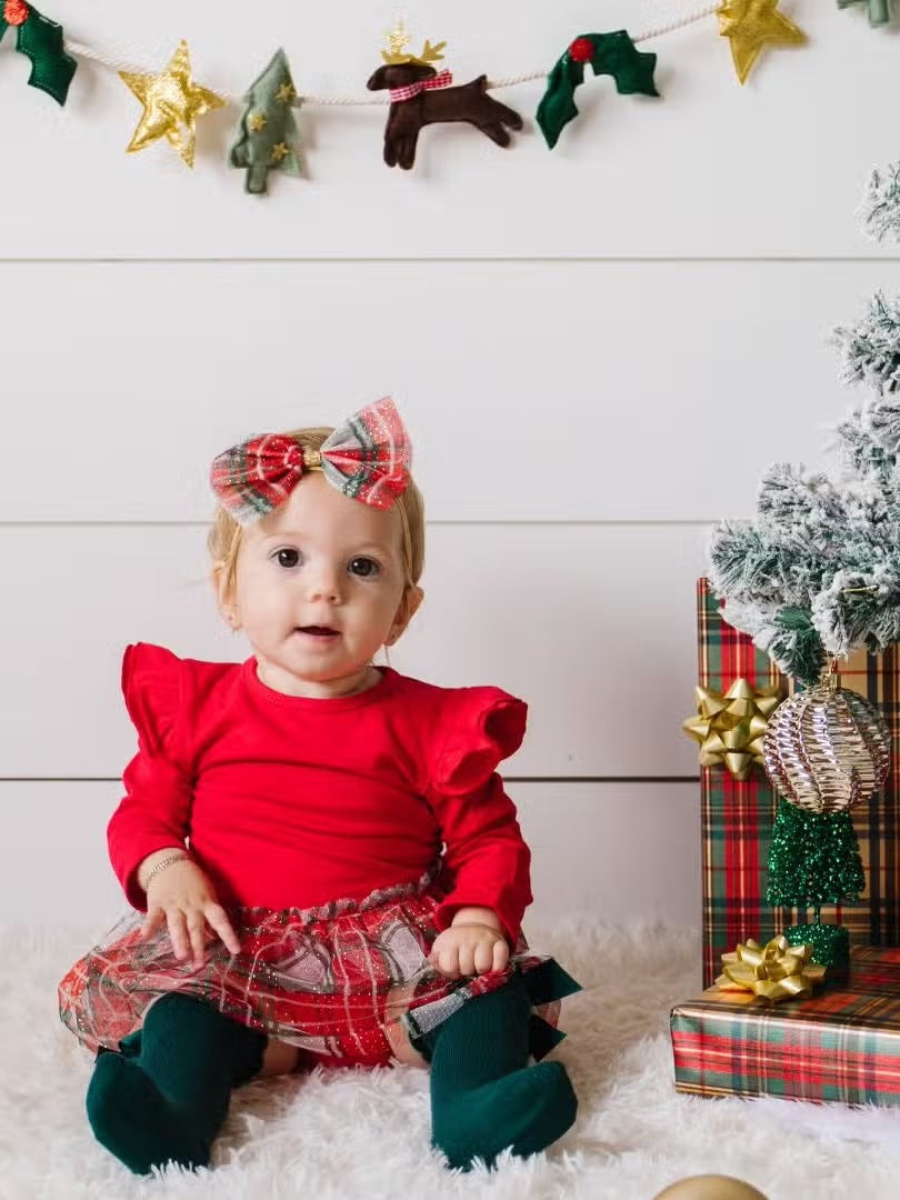 Christmas Plaid Tulle Bow Baby Headband