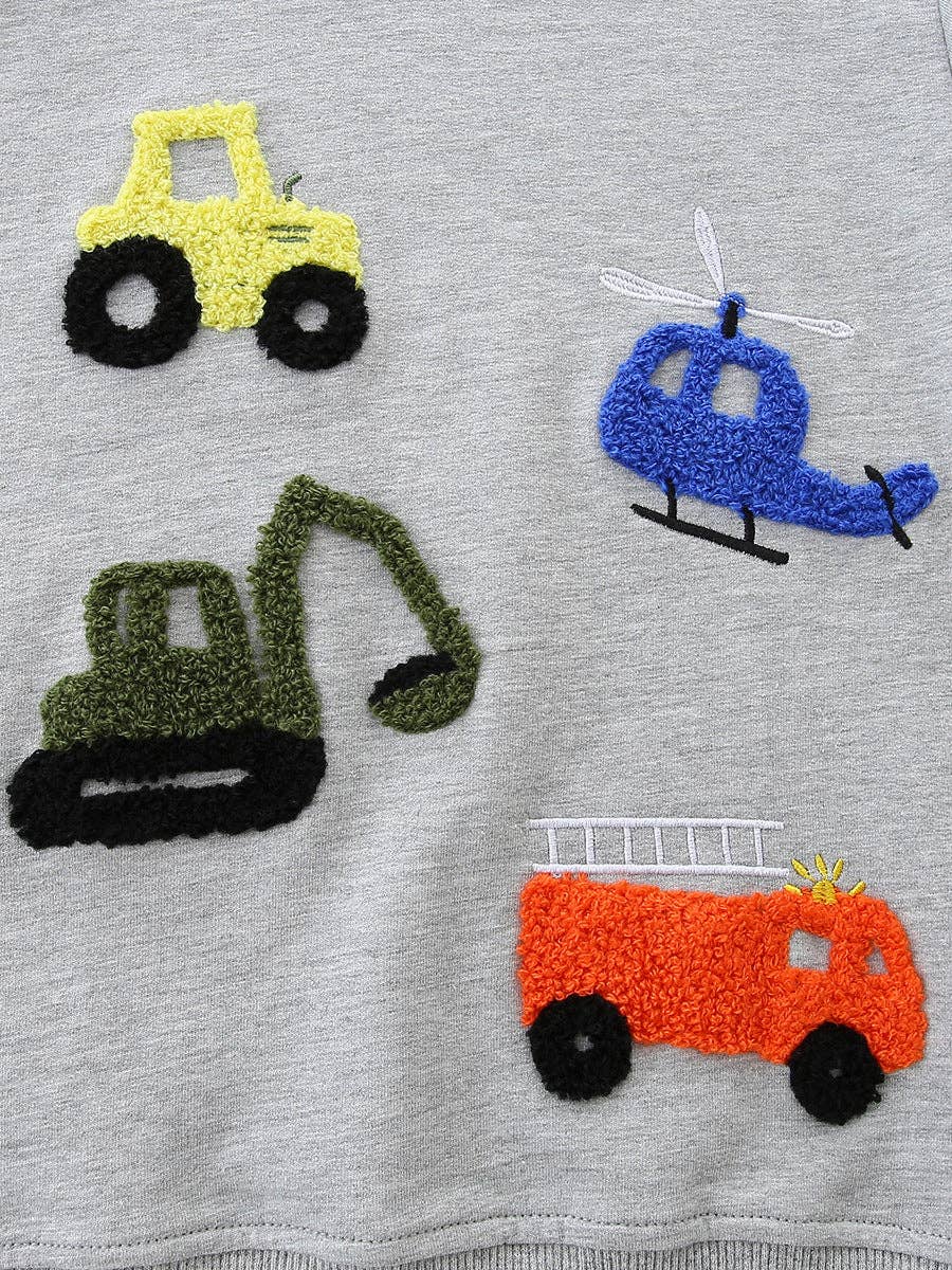 Grey Cartoon Vehicles Embroidered Sweatshirt