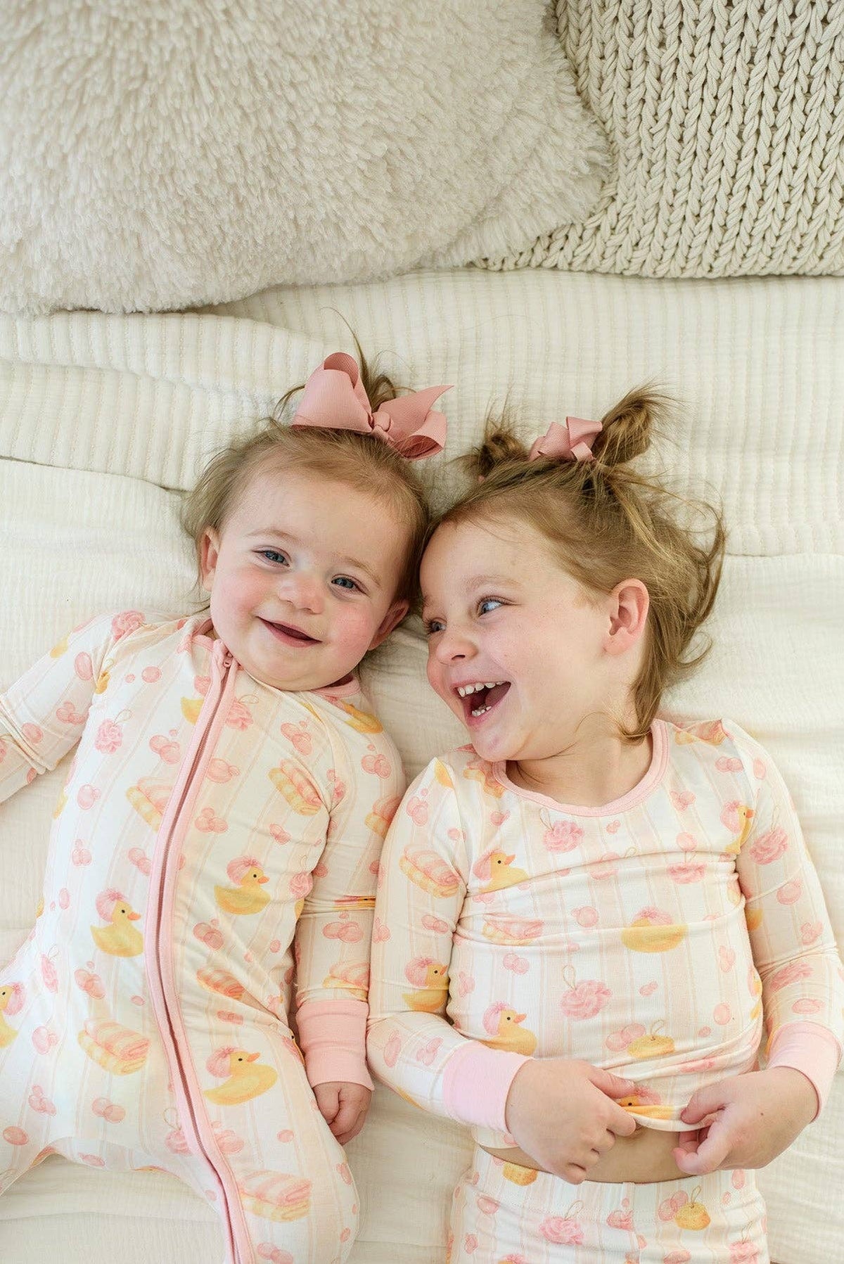 Bubble Duckies Pink Convertible Bamboo Zip Romper