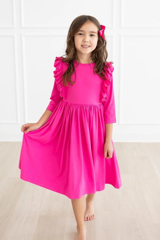 Hot Pink Ruffle Twirl Dress