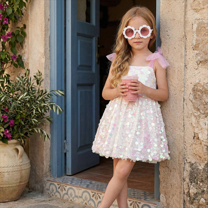 Bow Strap Iridescent Sequin Tulle Dress