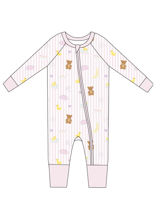 Bathtime Bows Bamboo Zip Romper