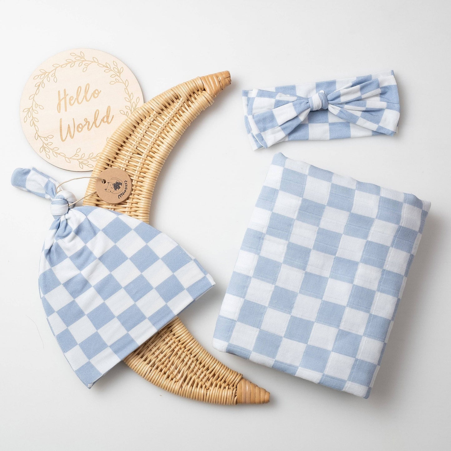 Mist Blue Checkered Organic Cotton Swaddle Set