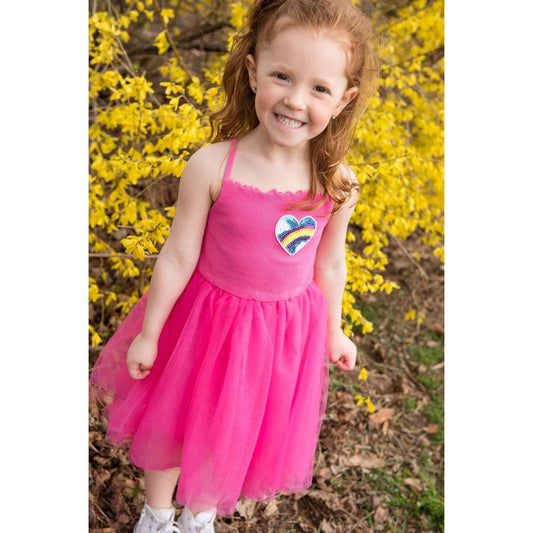 Strappy Tulle Dress with Rainbow Sequin Heart