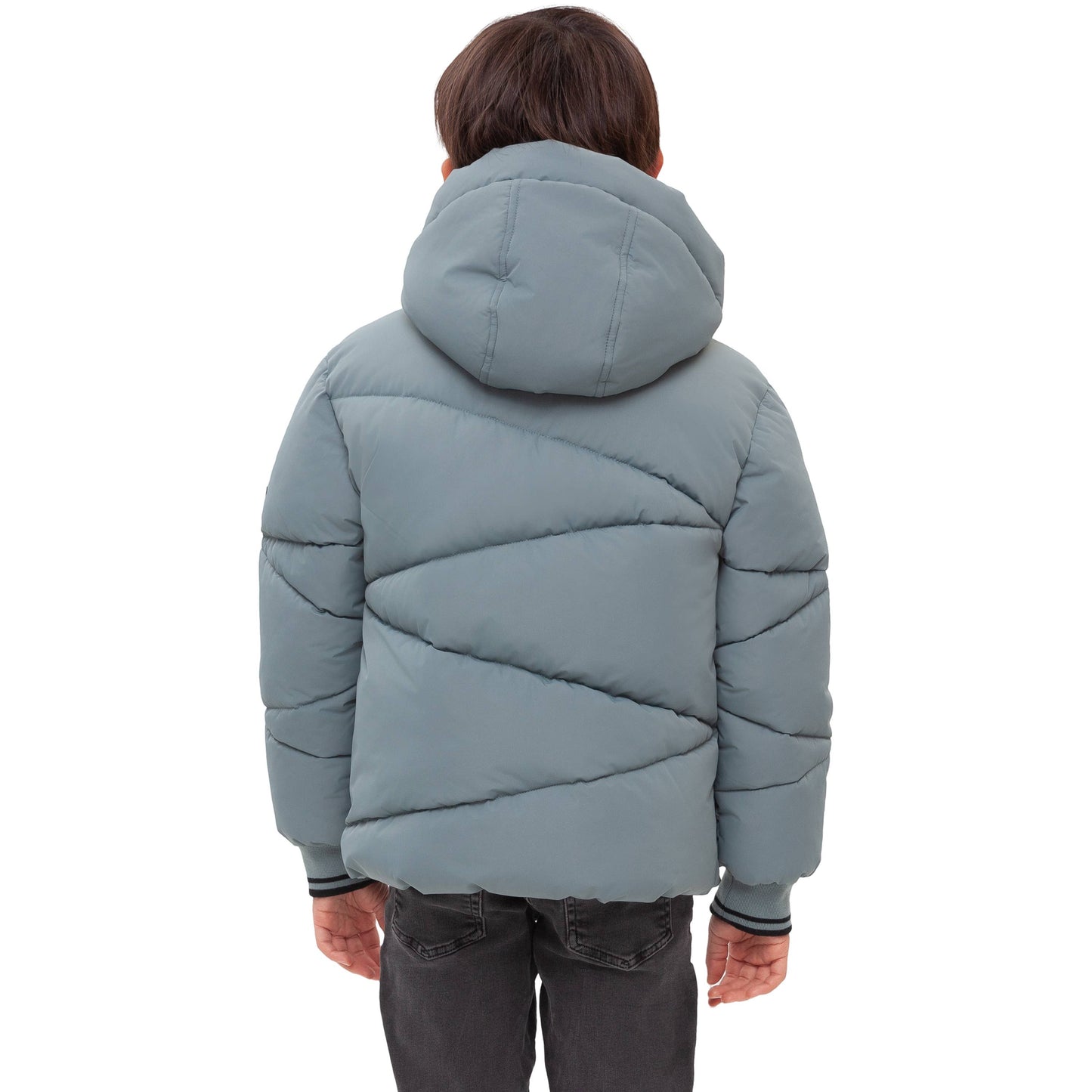 Slate Grid Fleece Lined Puffer Coat