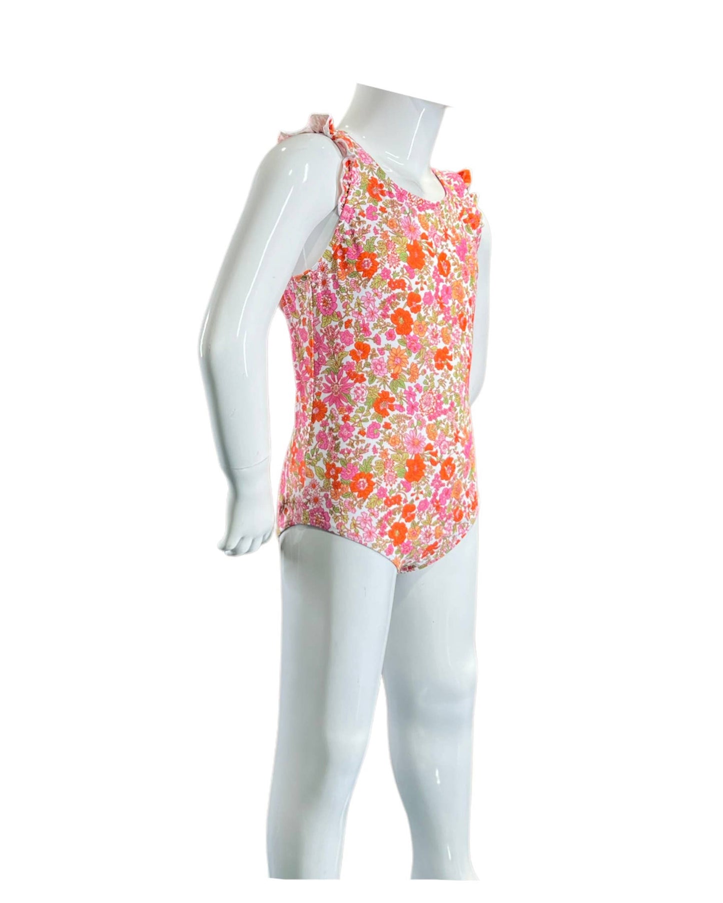 Pink Floral Ruffle Trim One Piece