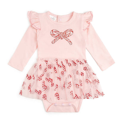 Candy Cane Confetti Long Sleeve Tutu Bodysuit