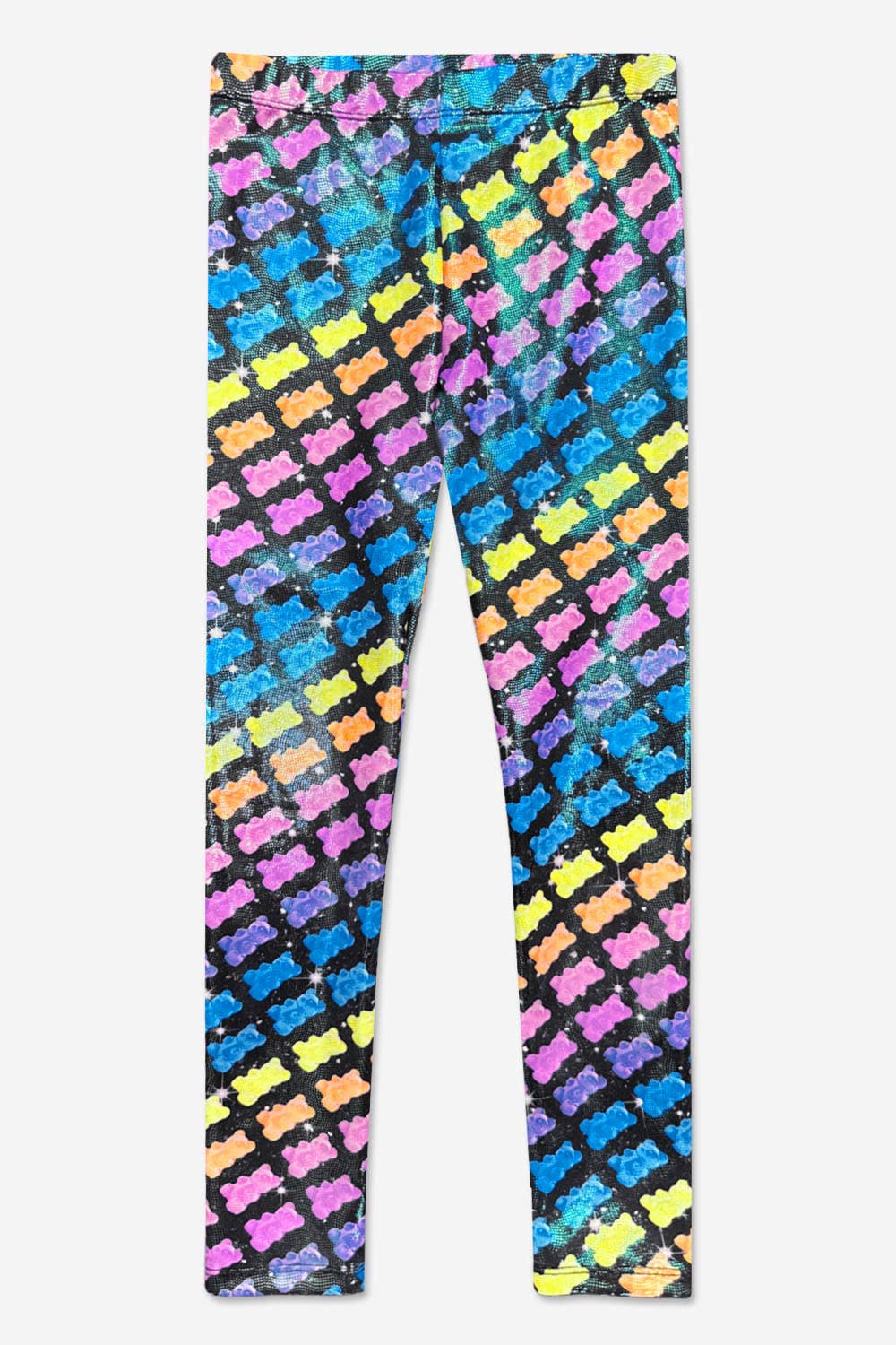 Glitter Foil High Shine Legging in Black Sparkle Rainbow Gummy Bear
