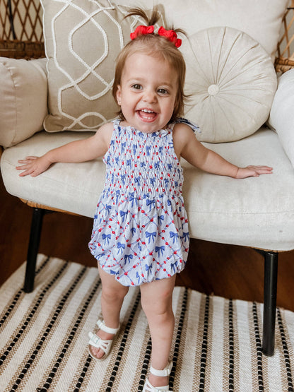 Red, White and Bows Smocked Bamboo Bubble Romper