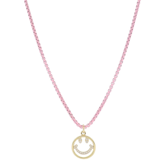 Light Pink Happy Face Box Chain Necklace