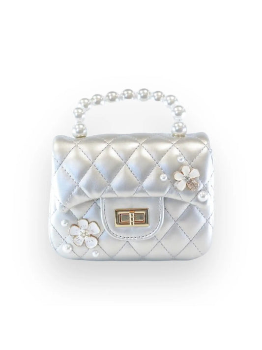 Silver Quilted Charms Purse with Pearl Handle