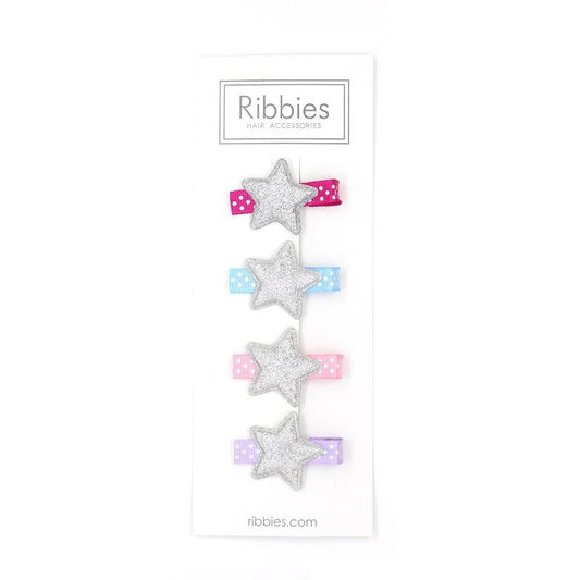 Silver Sparkly Stars Clip Set