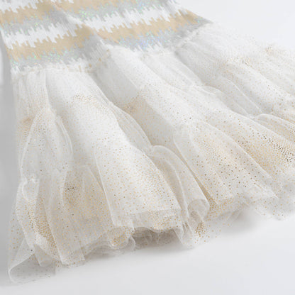 Gold + White Sequin Drop Waist Dress