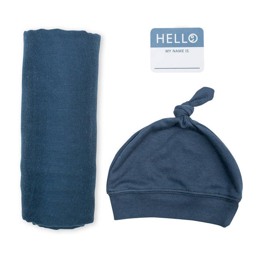 Navy Hat & Swaddle Set