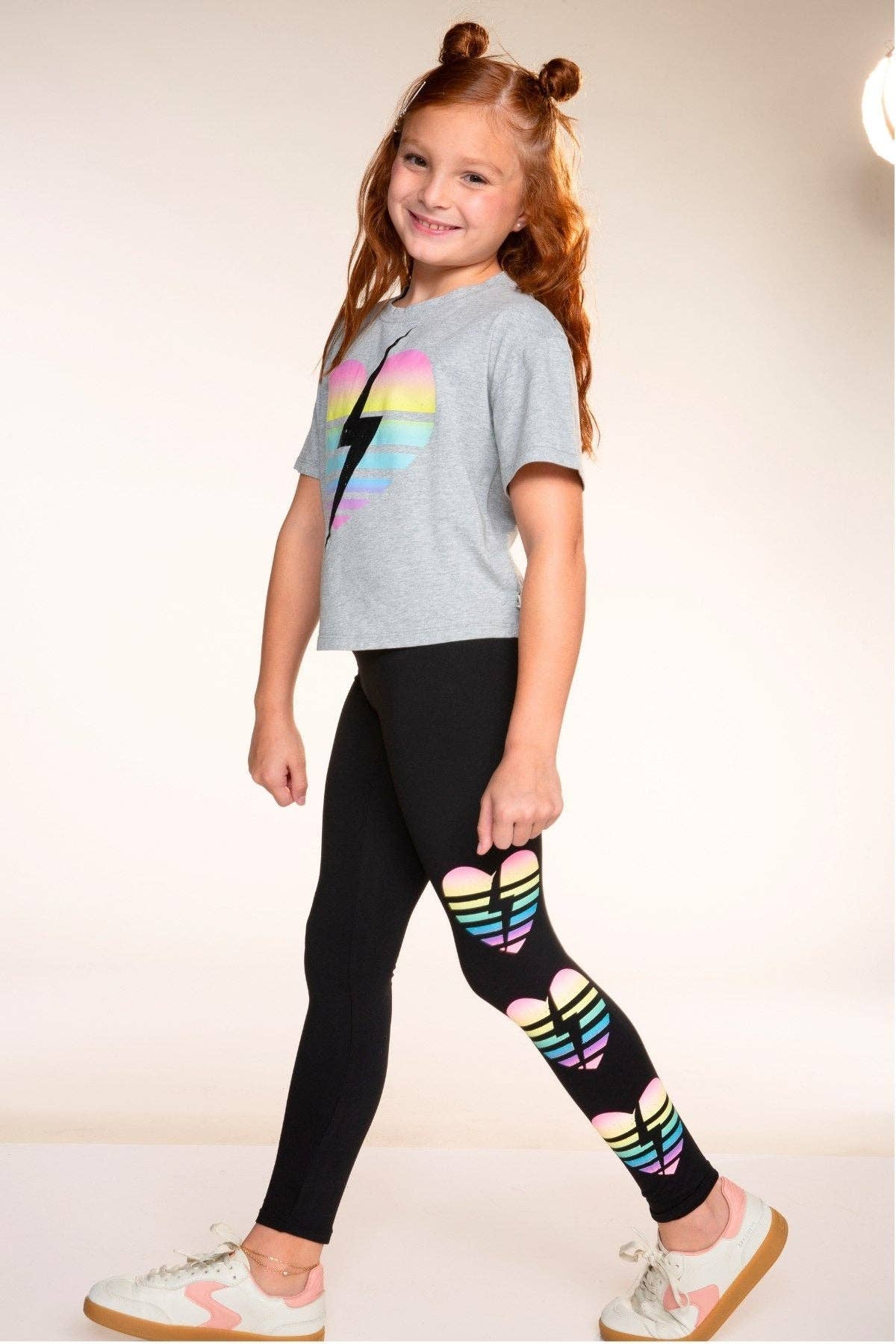 Grey Rainbow Heart Bolt Washed Cotton Drop Shoulder Tee