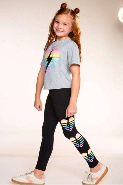 Grey Rainbow Heart Bolt Washed Cotton Drop Shoulder Tee