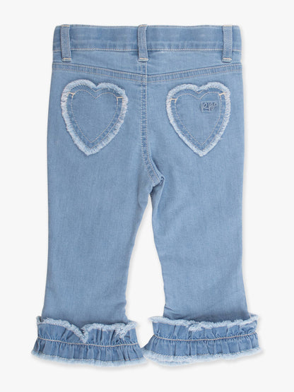 Light Wash Stretch Denim Heart Appliqué Crop Flare Jeans