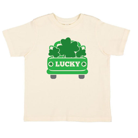 This Sweet Wink Lucky Truck St. Patrick's Day Short Sleeve T-Shirt is a fun and festive t-shirt for kids celebrating St. Patrick's Day! Tagless inside neck label for an itch-free wear. Toddler Unisex fit; true to size. Each shirt is hand pressed with love using baby and child safe inks.  Material: 100% Cotton   Machine washable, tumble dry low, wash with like colors.  Women owned, mama owned. 
