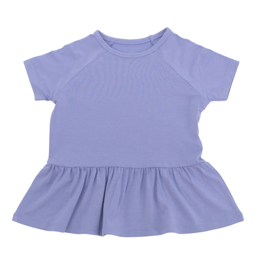Our beloved Ruffle Bottom Shirt now comes in a short sleeve version! This signature bamboo fabric is good for the Earth and for your children.  Safe for sensitive skin. Tagless label for total comfort.  Machine washable and dryable!  95% Viscose from Bamboo 5% Spandex.