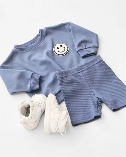 Blue Smile Biker Shorts Set