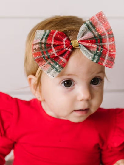 Christmas Plaid Tulle Bow Baby Headband