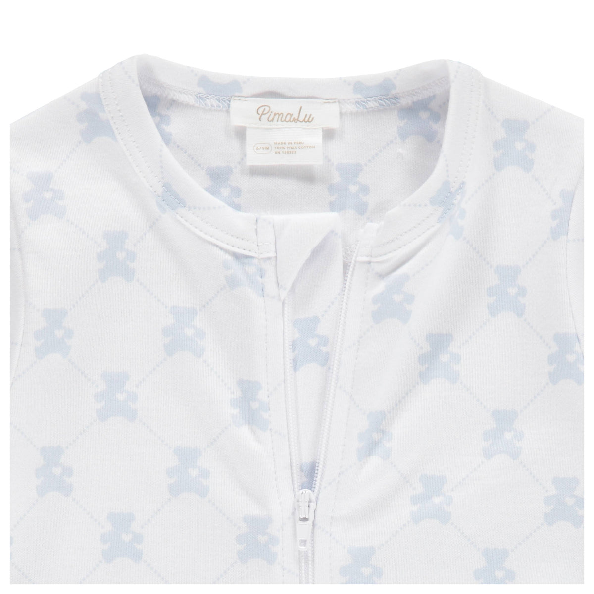 Teddy Bear Blue Cotton Zipper Footie