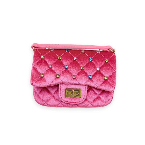 Fuchsia Velvet Studded Quilted Purse