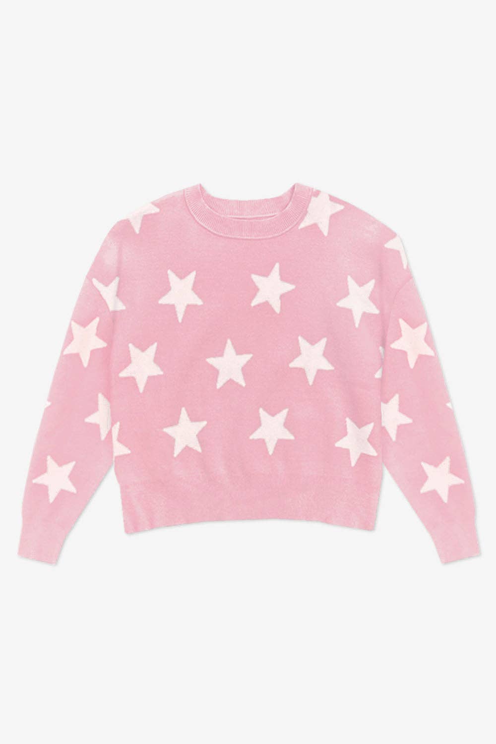 Blush Pink Ivory Star Yummy Soft Crew Neck Sweater