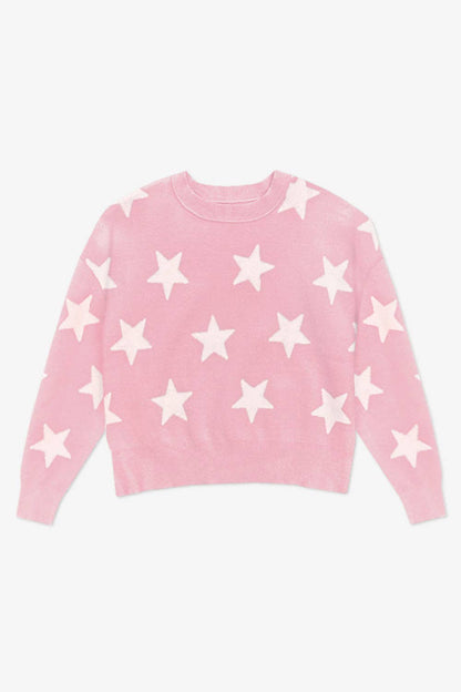 Blush Pink Ivory Star Yummy Soft Crew Neck Sweater